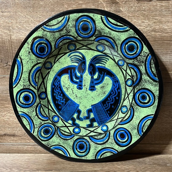 Mexican Terracotta Clay Pottery Kokopelli Hand Painted Folk Art Wall Plate 12” - Picture 7 of 10